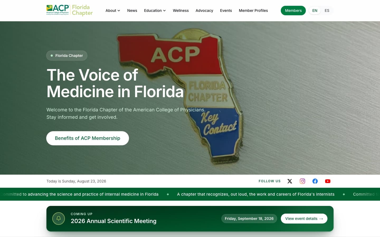 The ACP Florida Chapter site on desktop