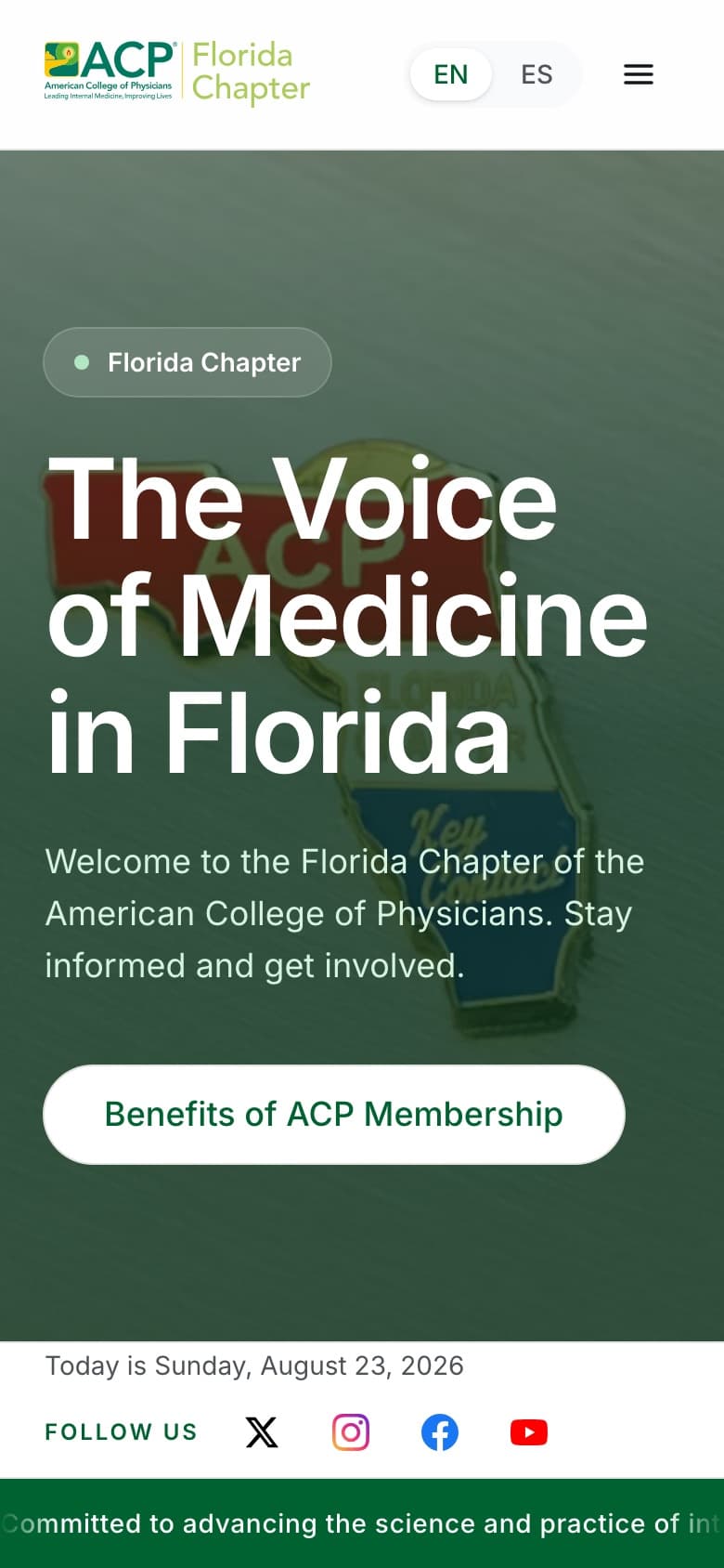 Mobile view of the ACP Florida Chapter website