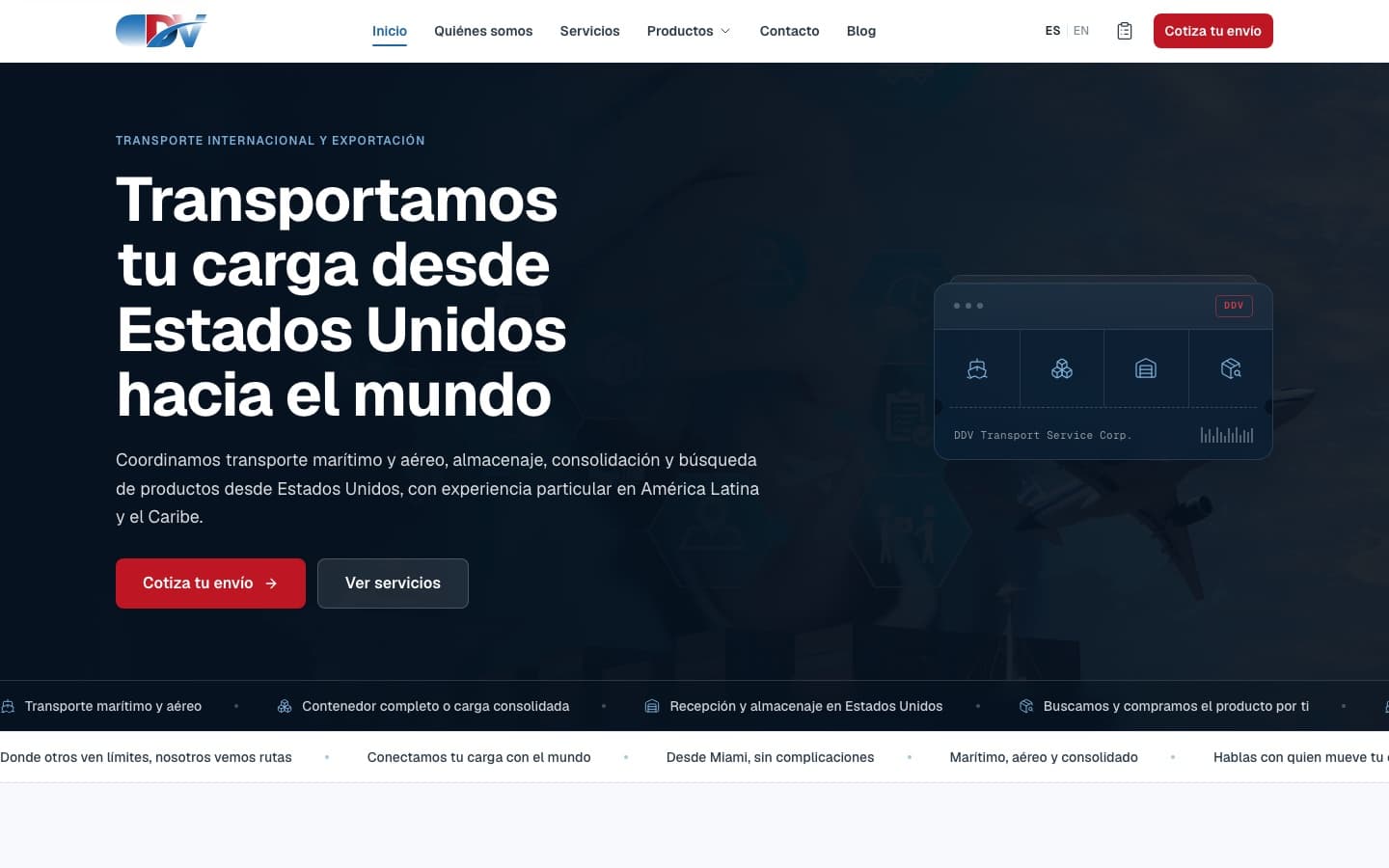 The DDV Transport site on desktop