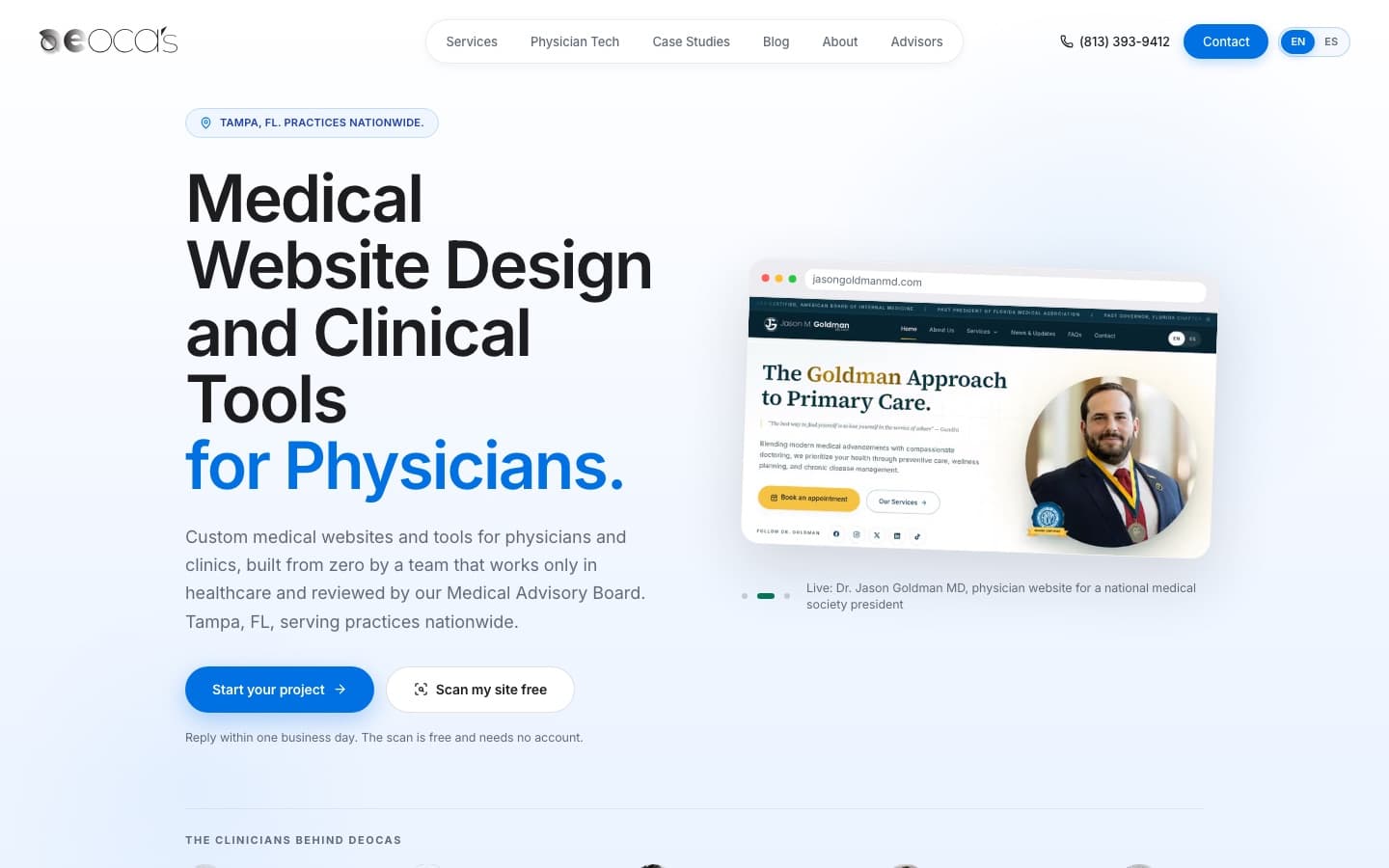 Desktop view of the DEOCAs LLC website