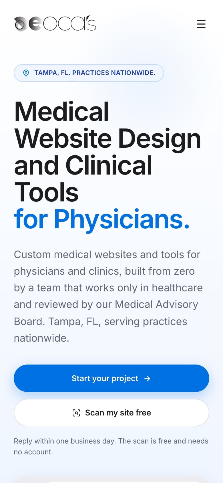 Mobile view of the DEOCAs LLC website