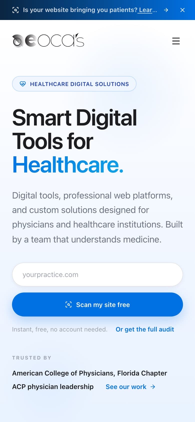 Mobile view of the DEOCAs LLC website