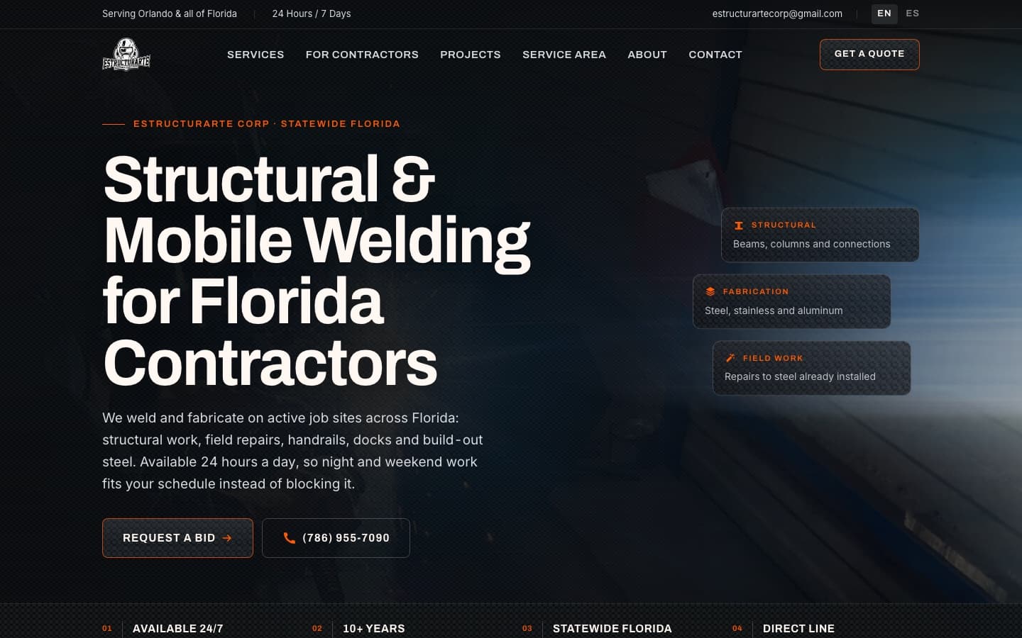 The Estructurarte Corp site on desktop