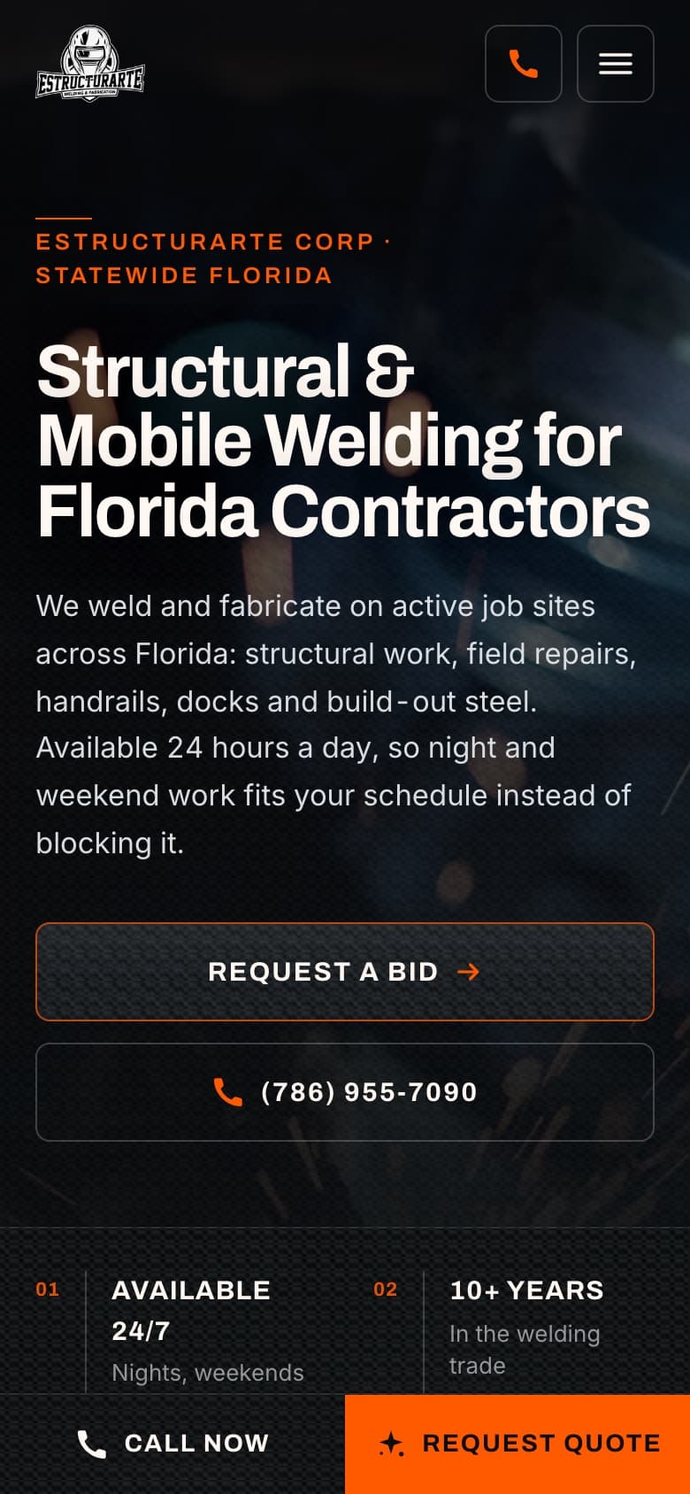 Mobile view of the Estructurarte Corp website