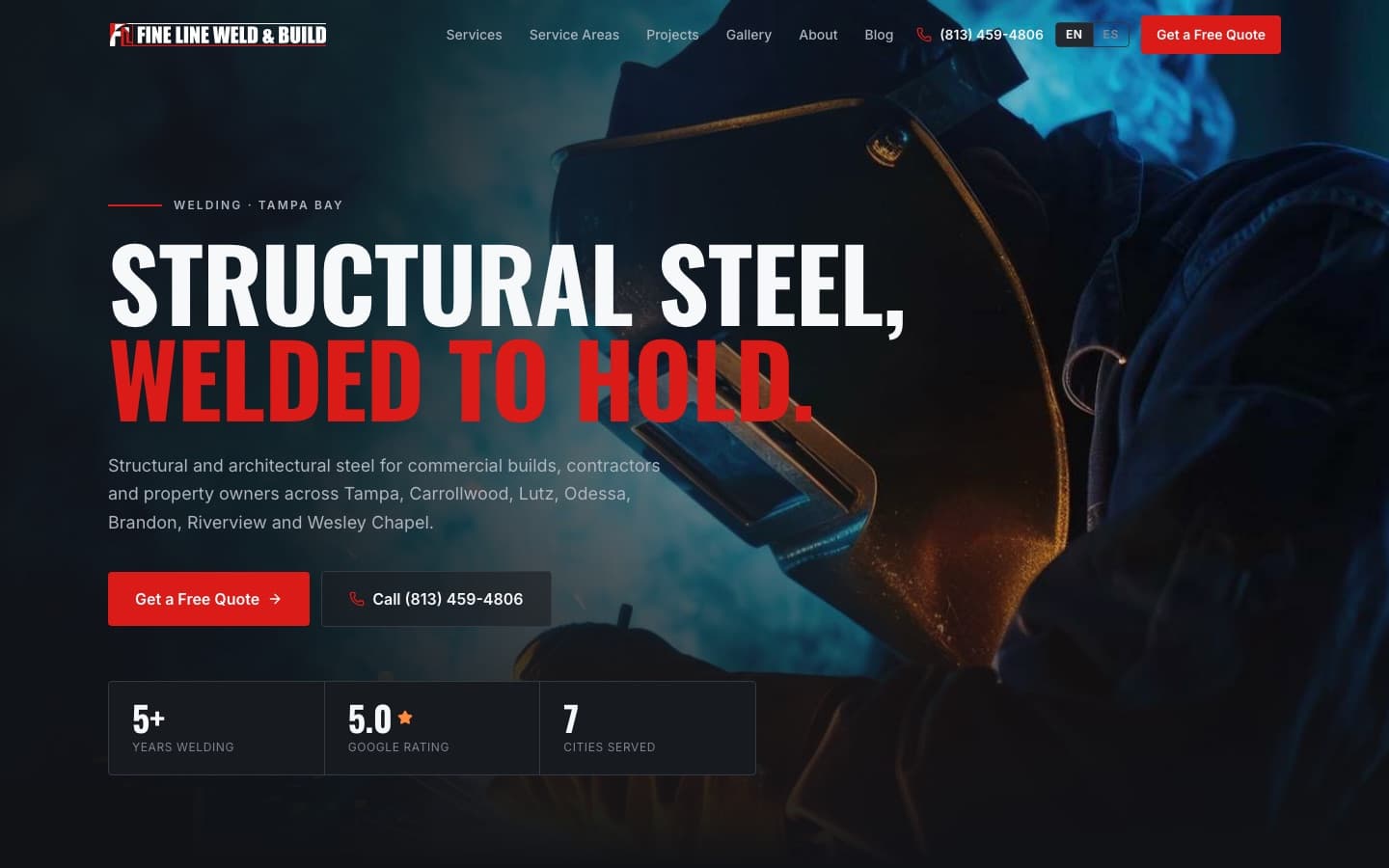 The Fine Line Weld and Build site on desktop