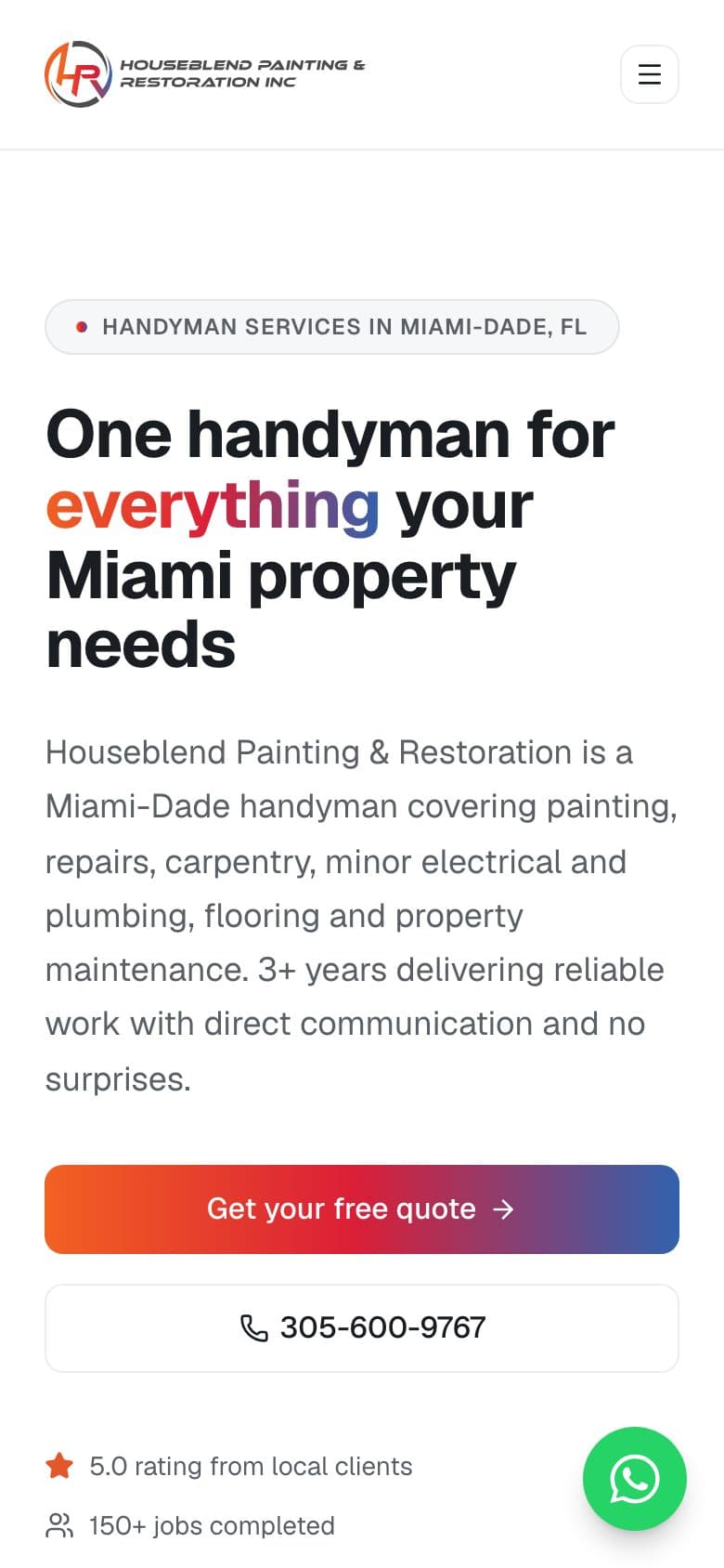 Mobile view of the House Blend Painting website