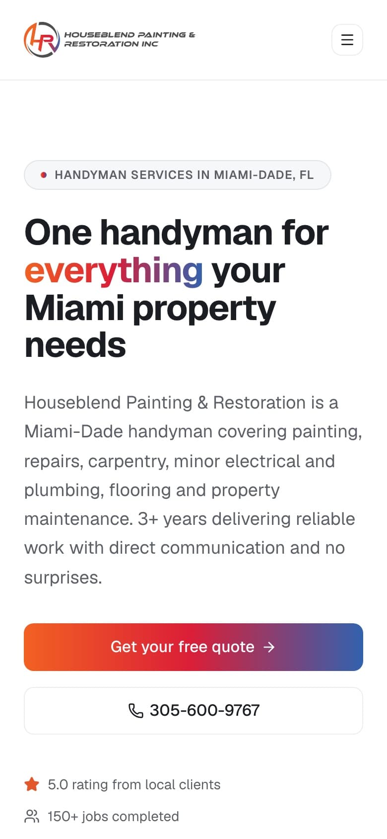 Mobile view of the House Blend Painting website