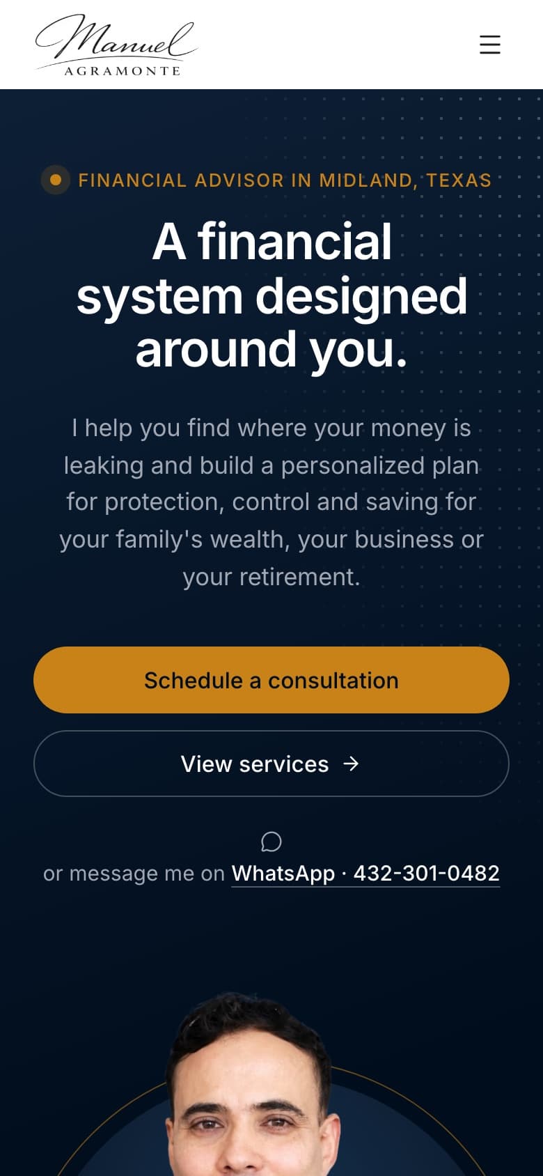 Mobile view of the Manuel Agramonte website