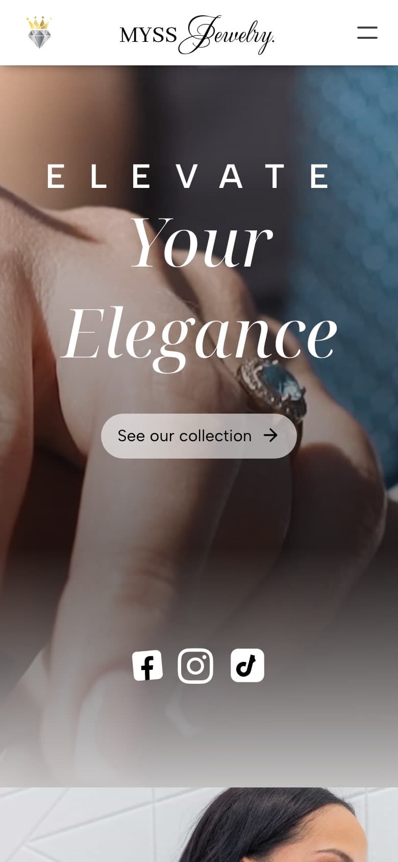 Mobile view of the MYSS Jewelry website