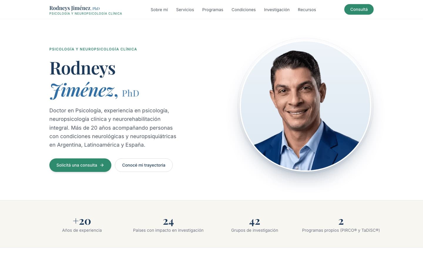 The Psicología con Rodneys site on desktop