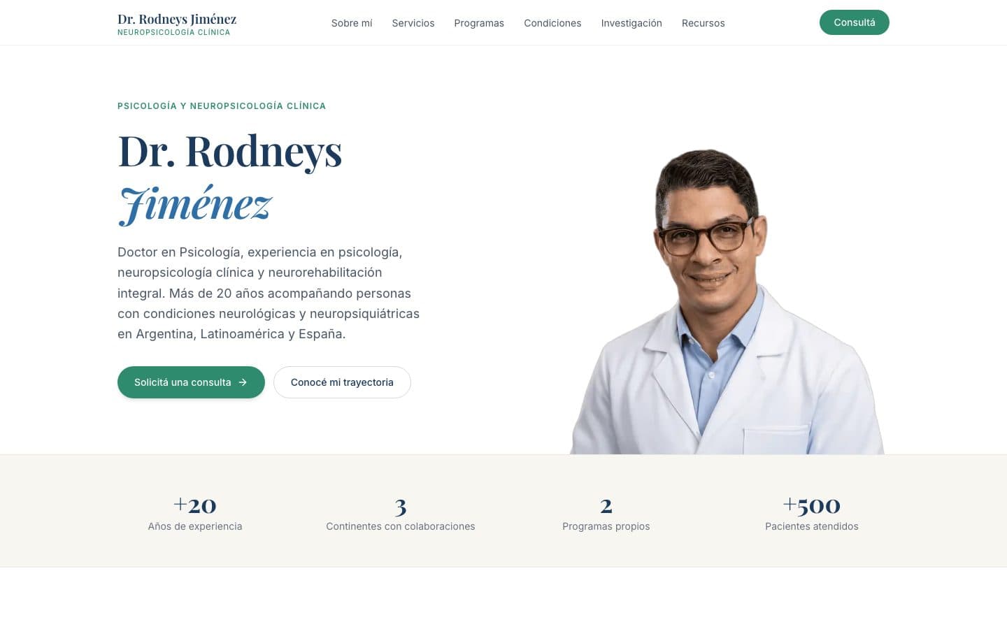 Vista de escritorio del sitio de Psicología con Rodneys