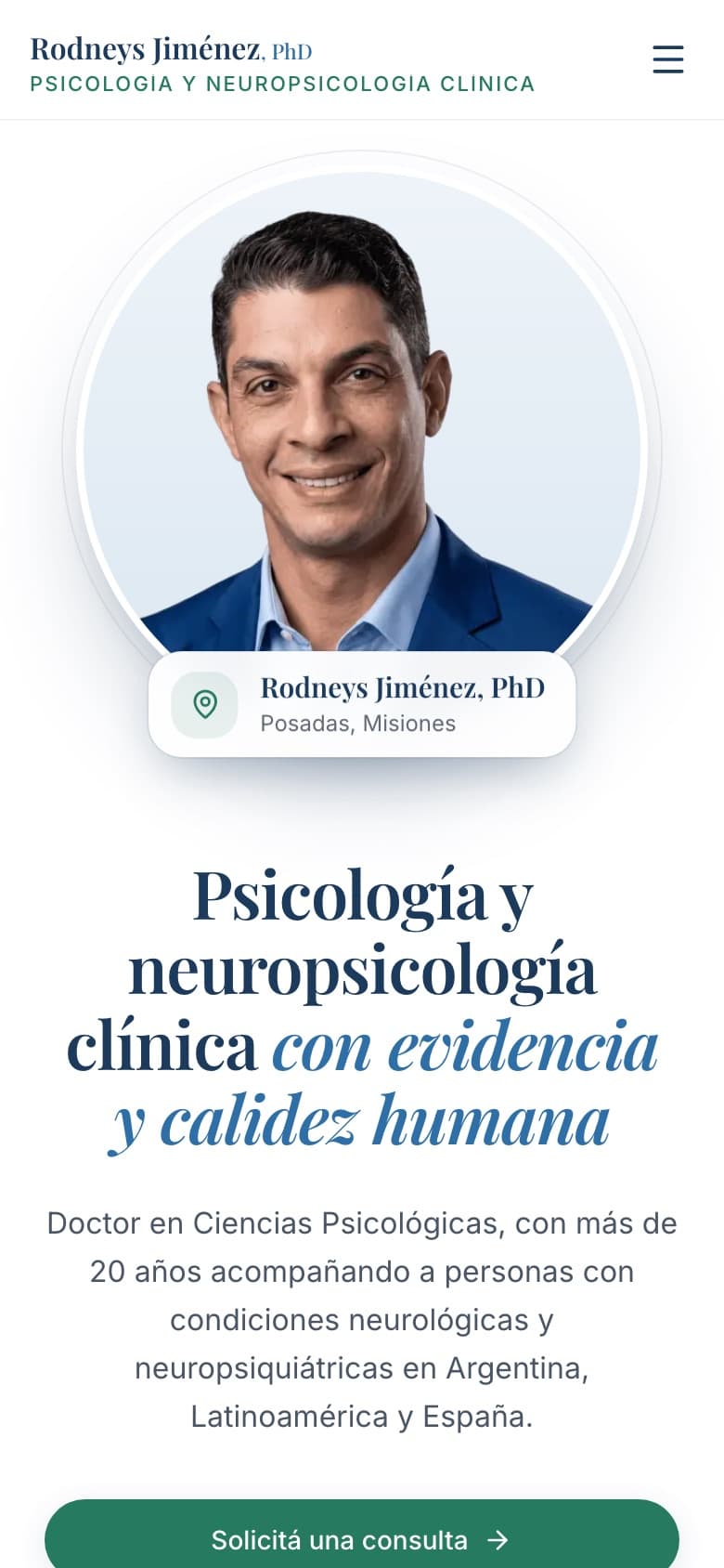 Mobile view of the Psicología con Rodneys website