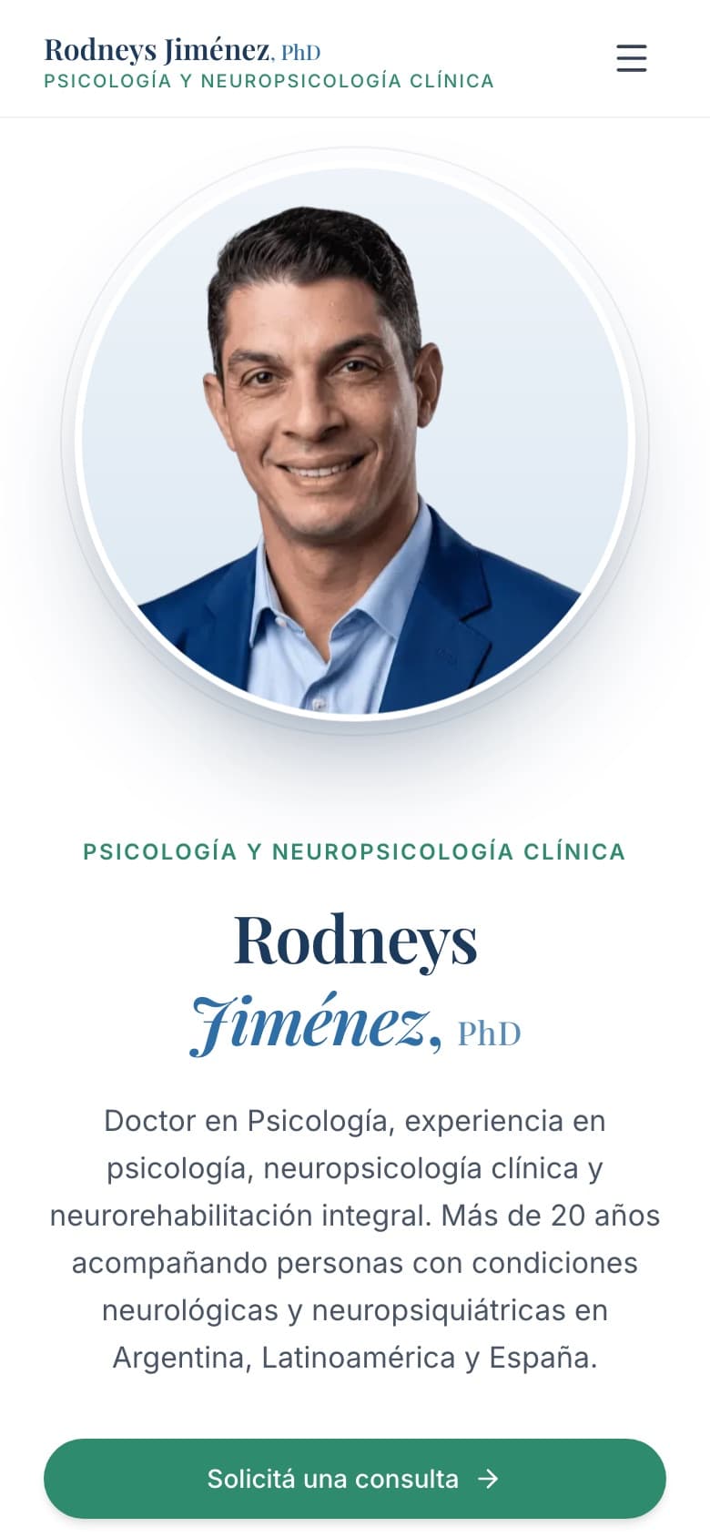 Mobile view of the Psicología con Rodneys website