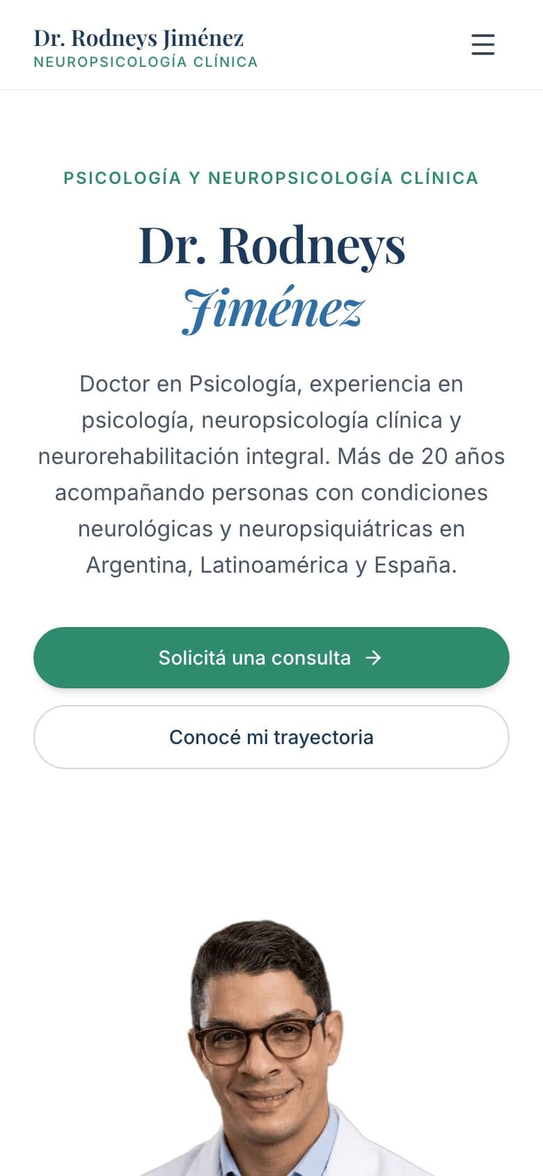 Vista móvil del sitio de Psicología con Rodneys