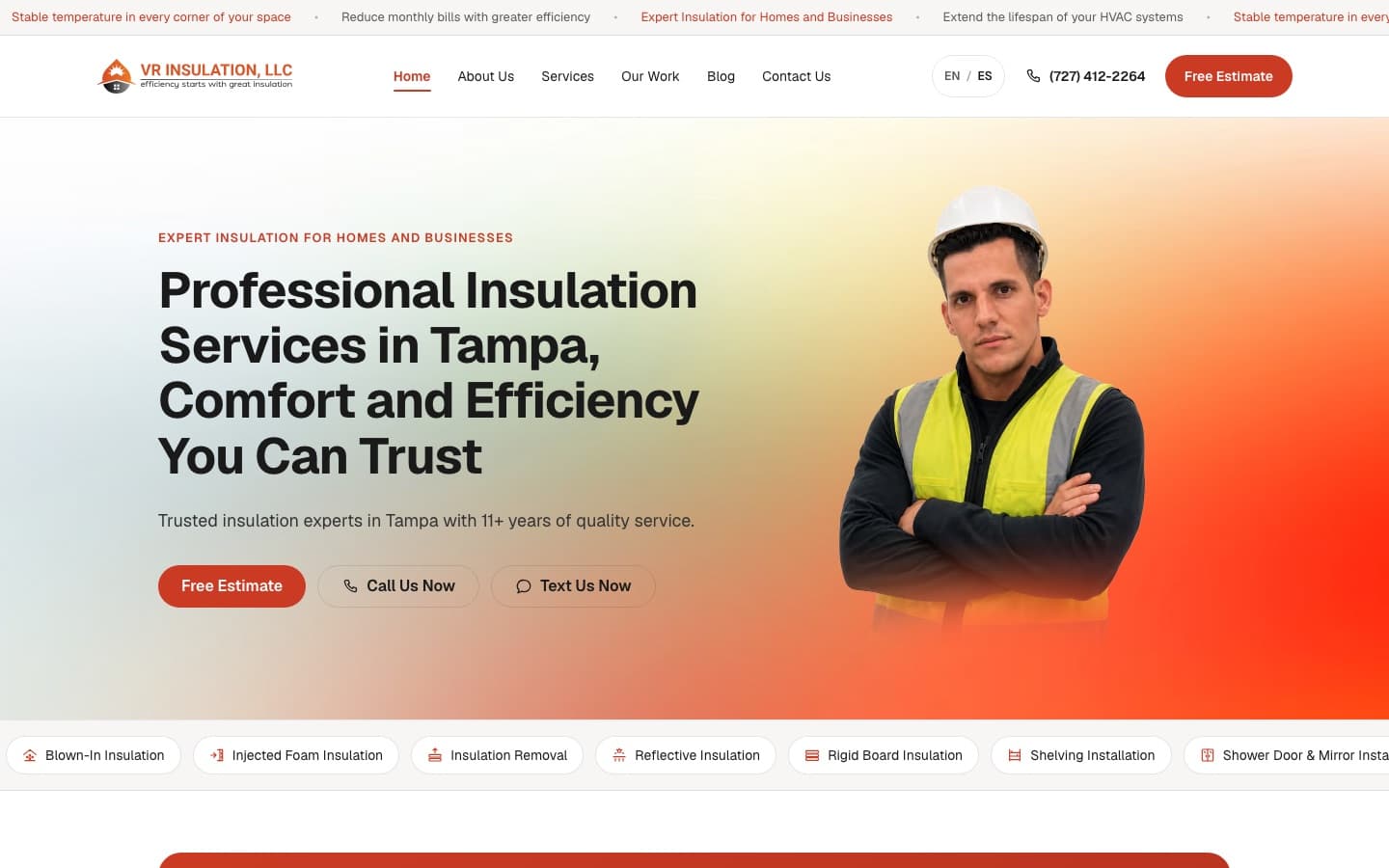 The VR Insulation site on desktop