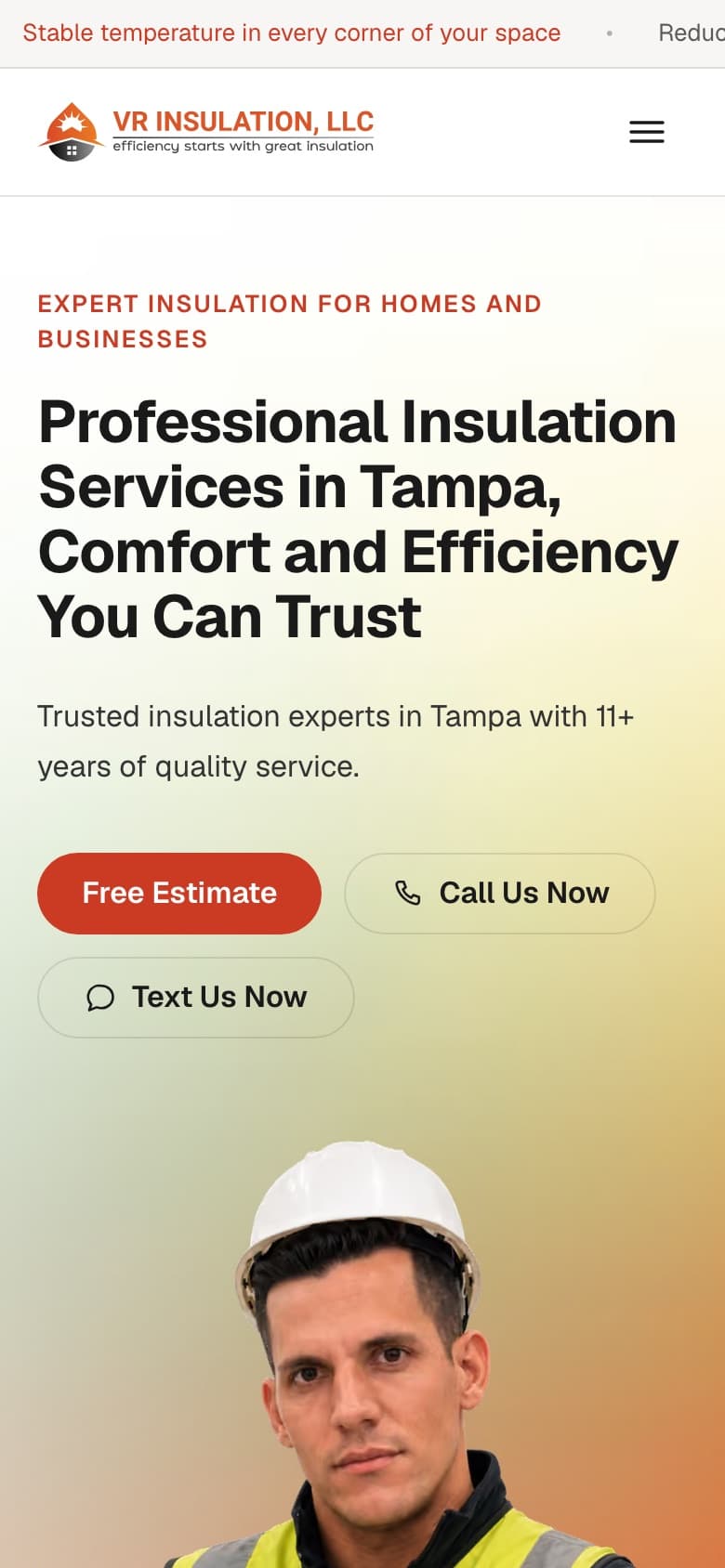 Mobile view of the VR Insulation website