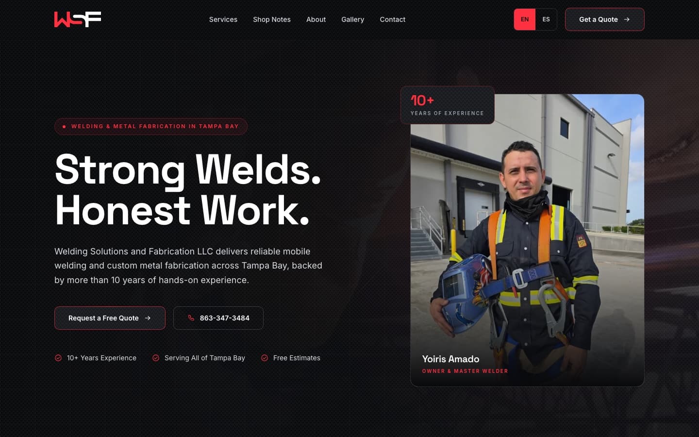 The Welding Solutions and Fabrication site on desktop