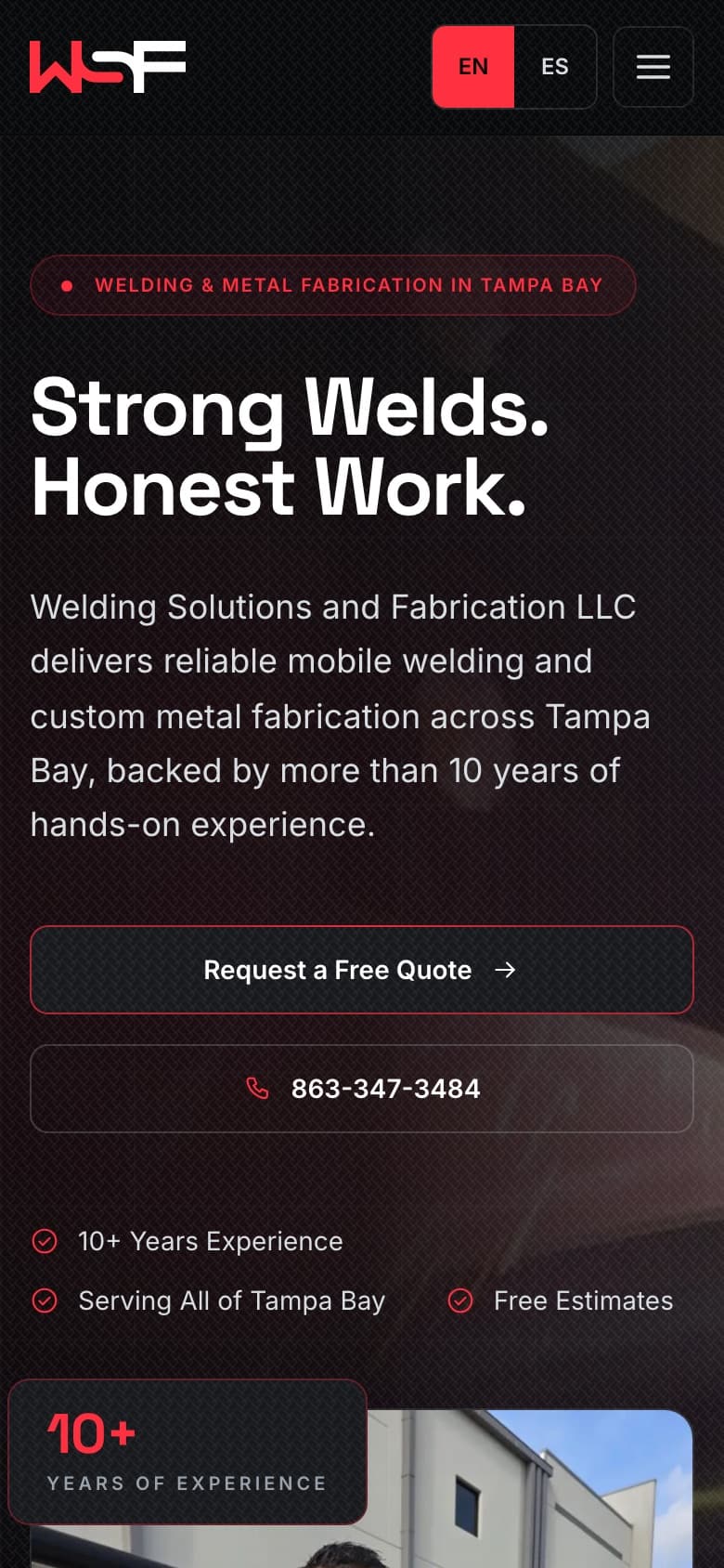 Mobile view of the Welding Solutions and Fabrication LLC website